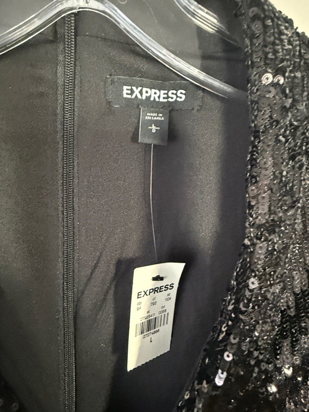 Express Elegant, Glamorous Black Evening Sequin Long-Sleeve Jumpsuit with Sash - Picture 6 of 6